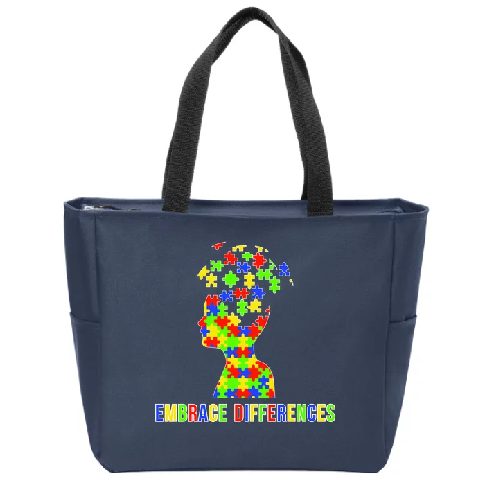 Embrace Differences Autism Awareness Puzzle Pieces Zip Tote Bag