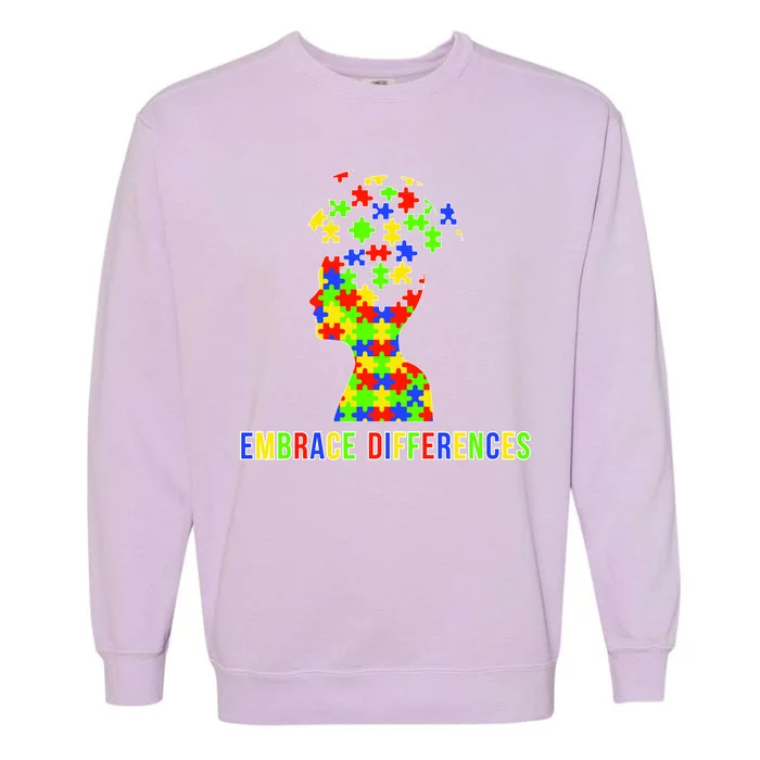 Embrace Differences Autism Awareness Puzzle Pieces Garment-Dyed Sweatshirt