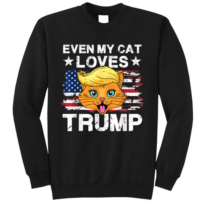 Even My Cat Loves Trump Usa Flag Election Trump Support Tall Sweatshirt