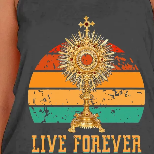 Eucharist Monstrance Catholic Church Lives That Forever Women's Knotted Racerback Tank