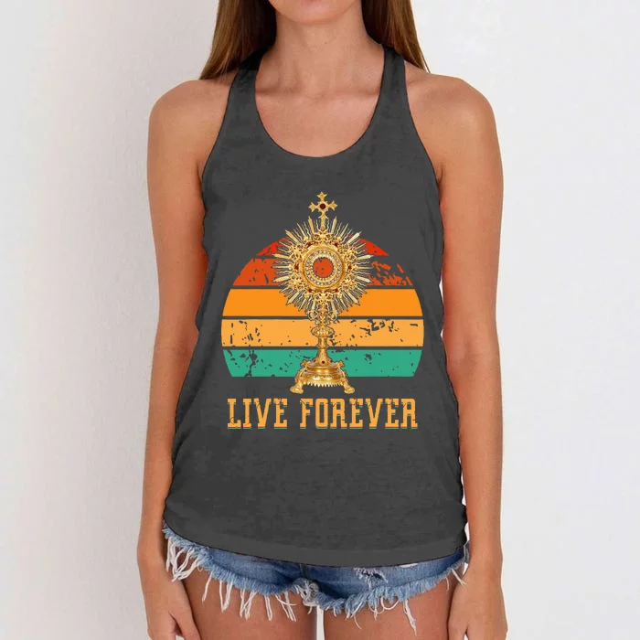 Eucharist Monstrance Catholic Church Lives That Forever Women's Knotted Racerback Tank