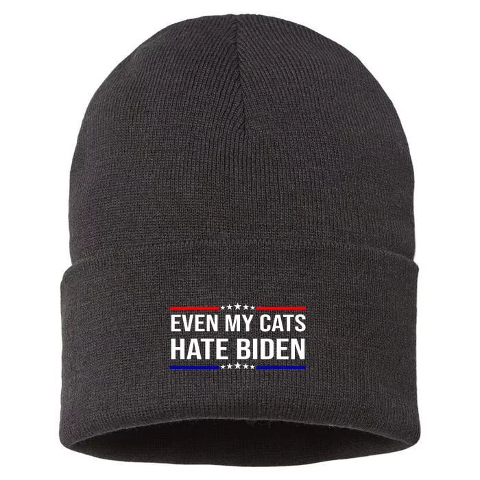 Even My Cats Hate Biden Funny Anti Biden FJB Sustainable Knit Beanie