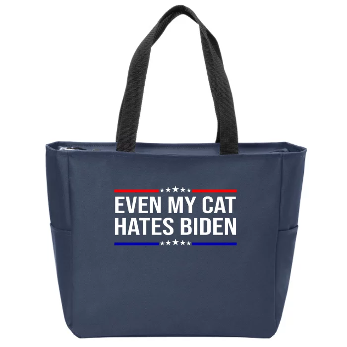 Even My Cat Hates Biden Funny Anti Biden FJB Zip Tote Bag