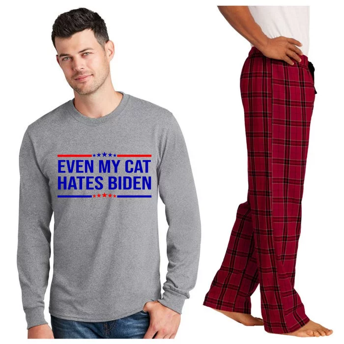 Even My Cat Hates Biden Funny Anti Biden FJB Long Sleeve Pajama Set