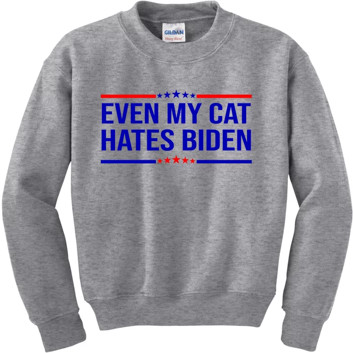 Even My Cat Hates Biden Funny Anti Biden FJB Kids Sweatshirt