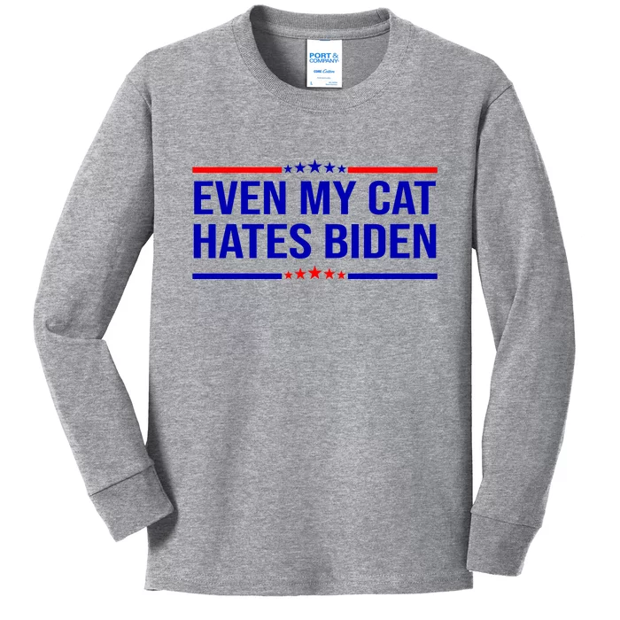 Even My Cat Hates Biden Funny Anti Biden FJB Kids Long Sleeve Shirt