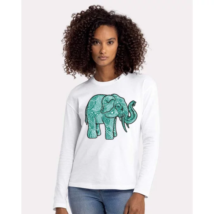 Elephant Mandala Cute Gift Womens Cotton Relaxed Long Sleeve T-Shirt