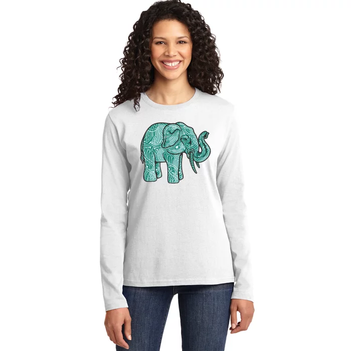 Elephant Mandala Cute Gift Ladies Long Sleeve Shirt