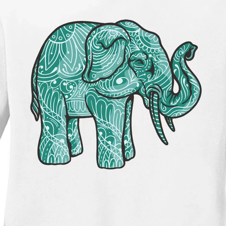 Elephant Mandala Cute Gift Ladies Long Sleeve Shirt