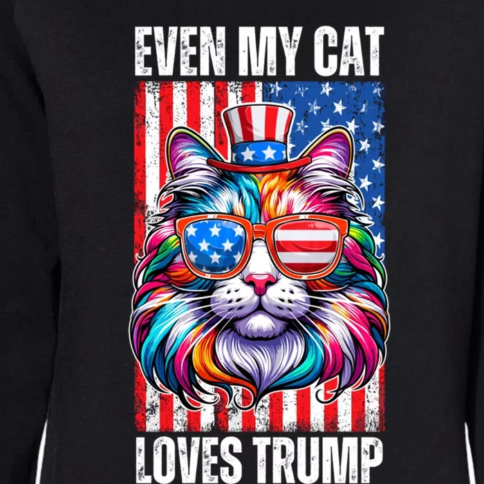 Even My Cat Loves Trump Usa Flag Election Trump Support Gift Womens California Wash Sweatshirt