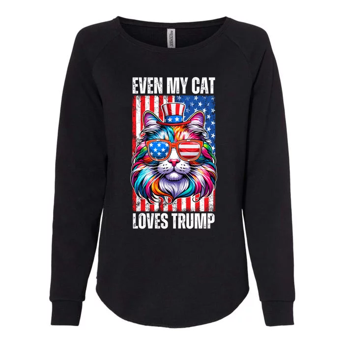 Even My Cat Loves Trump Usa Flag Election Trump Support Gift Womens California Wash Sweatshirt