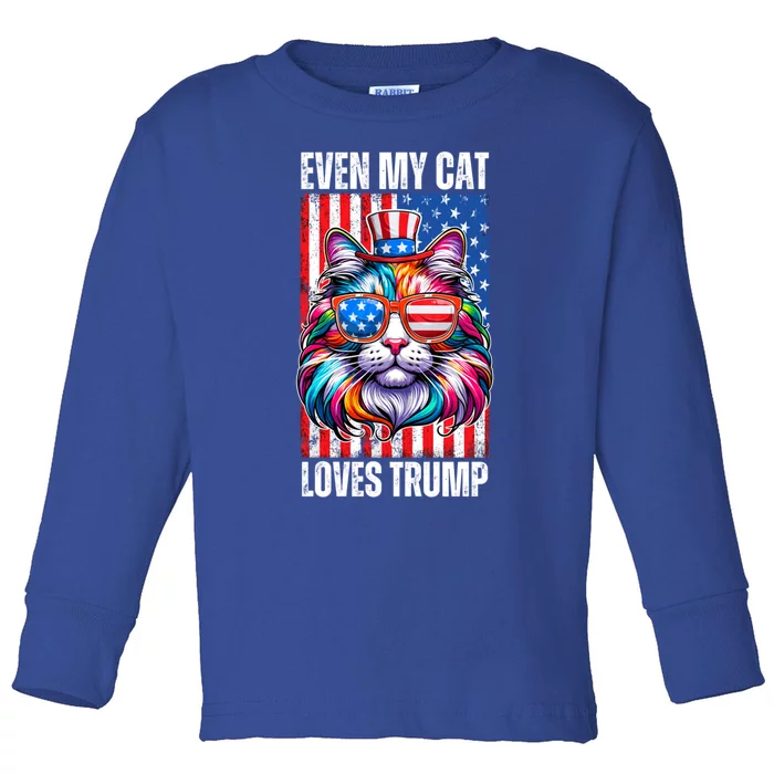 Even My Cat Loves Trump Usa Flag Election Trump Support Gift Toddler Long Sleeve Shirt