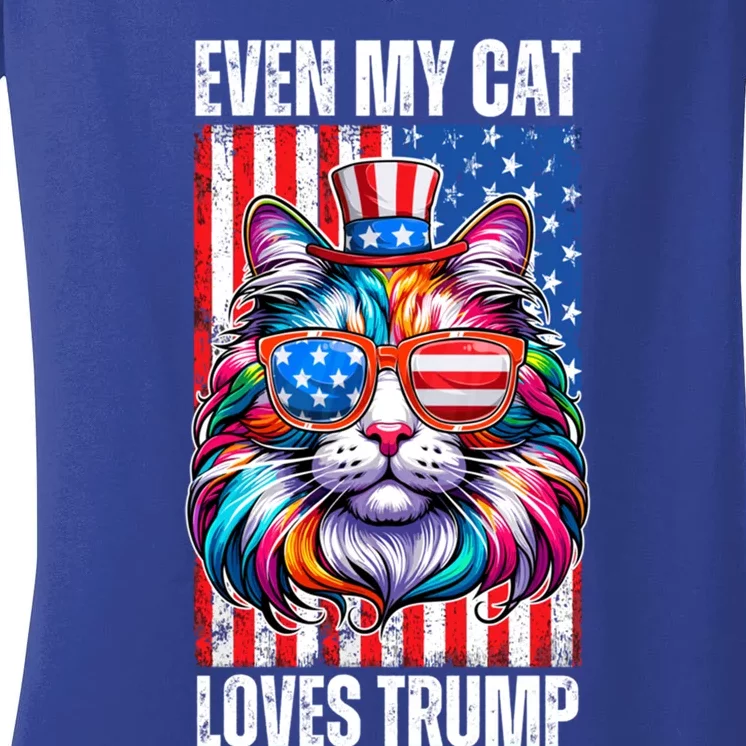 Even My Cat Loves Trump Usa Flag Election Trump Support Gift Women's V-Neck T-Shirt