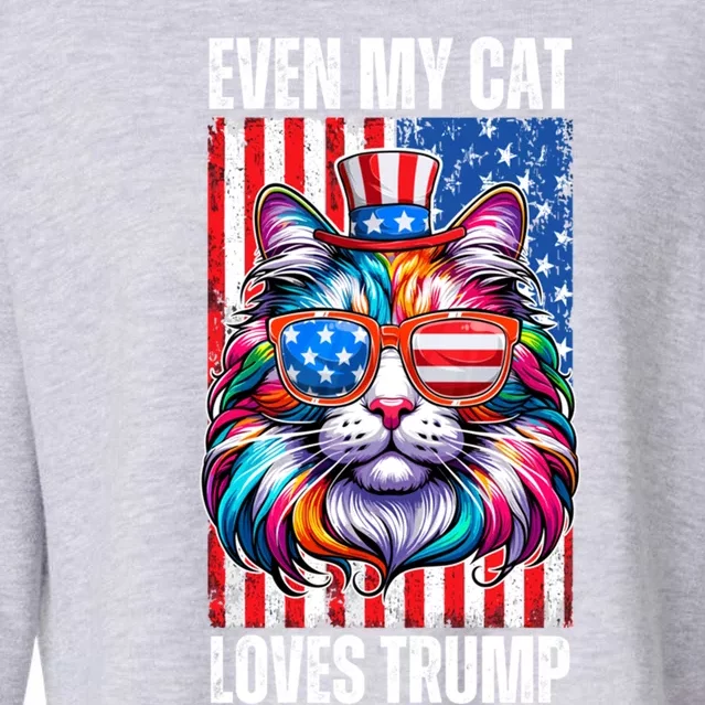 Even My Cat Loves Trump Usa Flag Election Trump Support Gift Cropped Pullover Crew