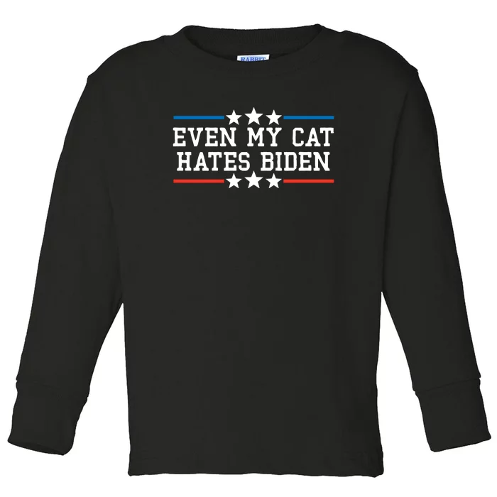 Even My Cat Hates Biden Funny Anti Biden FJB Toddler Long Sleeve Shirt