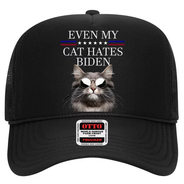 Even My Cat Hates Biden High Crown Mesh Trucker Hat