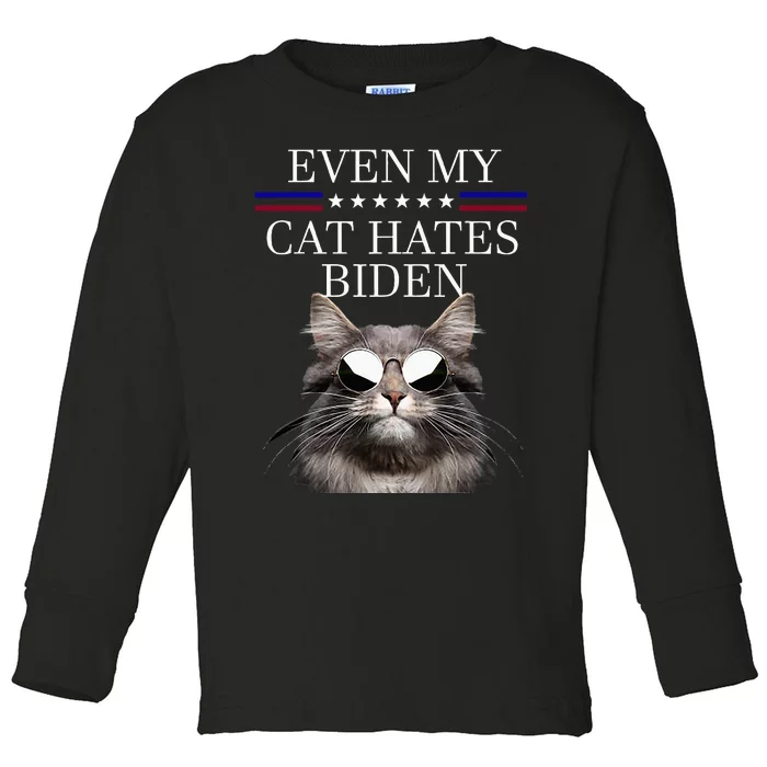 Even My Cat Hates Biden Toddler Long Sleeve Shirt