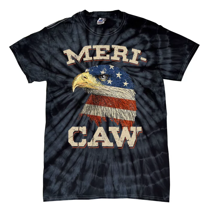 Eagle Meri Caw Merica 4th of July American Flag USA Tie-Dye T-Shirt