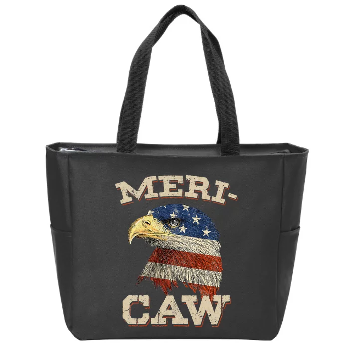 Eagle Meri Caw Merica 4th of July American Flag USA Zip Tote Bag