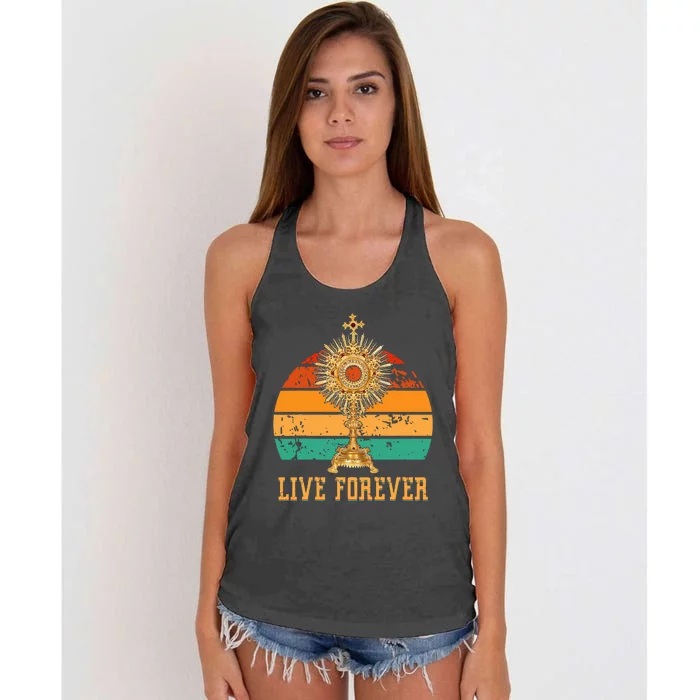 Eucharist Monstrance Catholic Church Lives That Forever Women's Knotted Racerback Tank