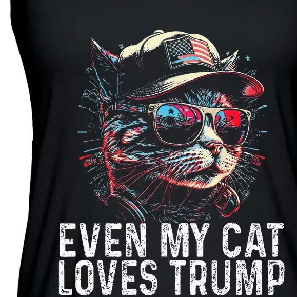 Even My Cat Loves Trump 2024 4th Of July Cat American Flag Ladies Essential Flowy Tank