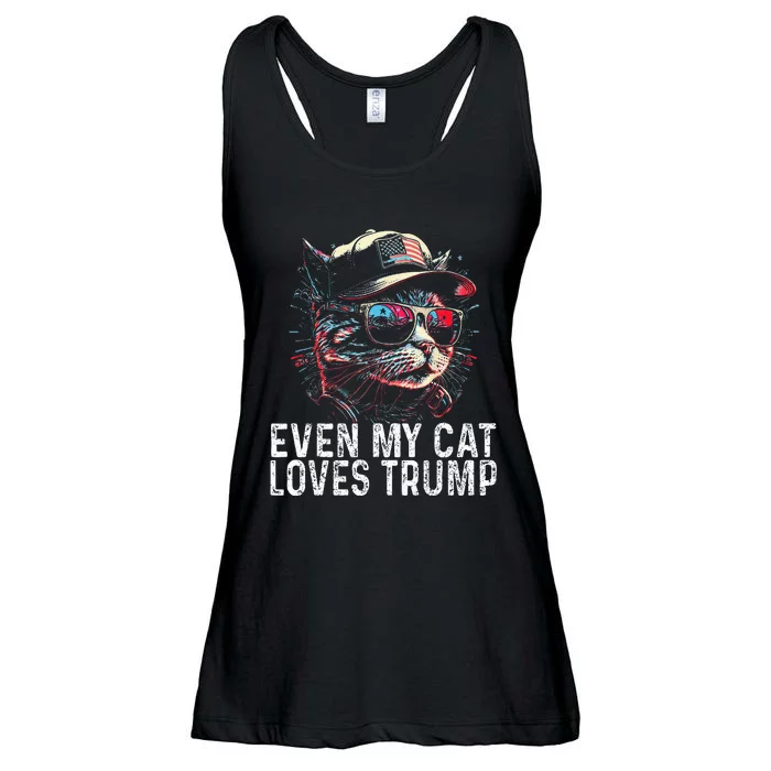 Even My Cat Loves Trump 2024 4th Of July Cat American Flag Ladies Essential Flowy Tank