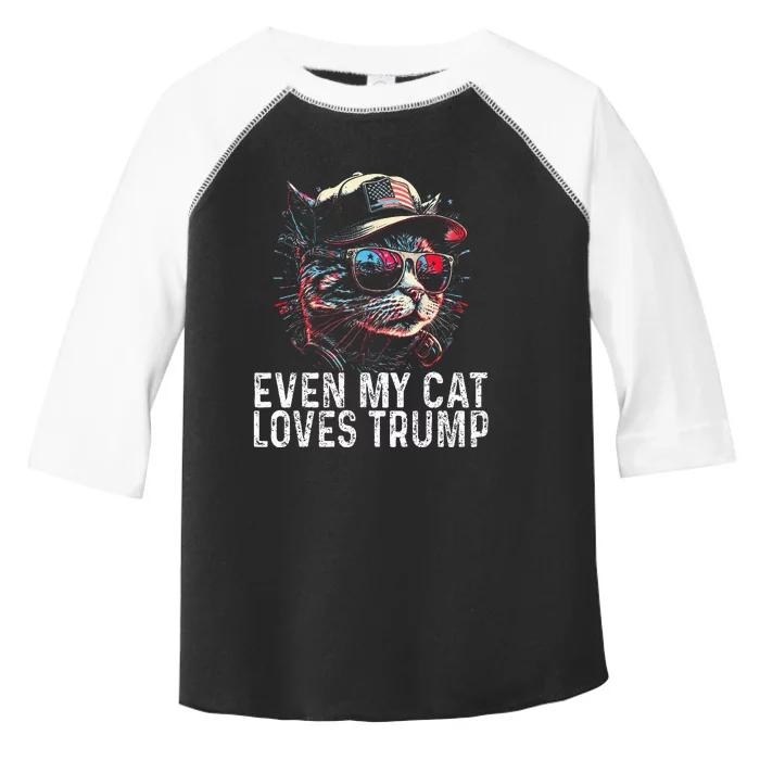 Even My Cat Loves Trump 2024 4th Of July Cat American Flag Toddler Fine Jersey T-Shirt