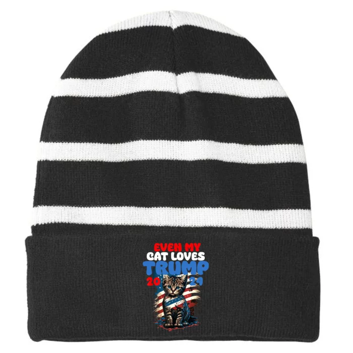 Even My Cat Loves Trump 2024 Love Cats Love Trump Striped Beanie with Solid Band