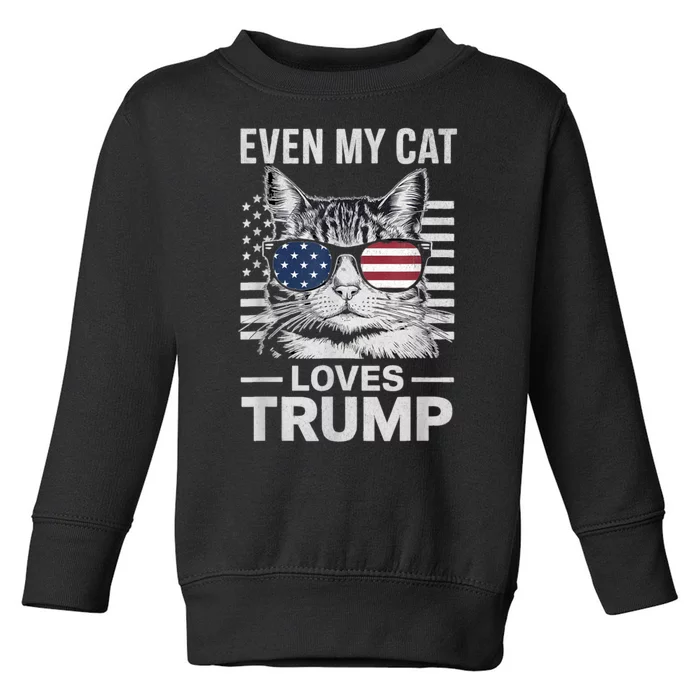 Even My Cat Loves Trump Usa Flag Election Trump Support Toddler Sweatshirt