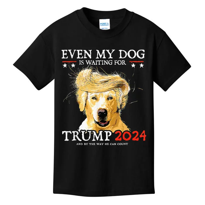 Even My Dog Is Waiting For Trump 2024 Funny Dog Kids T-Shirt