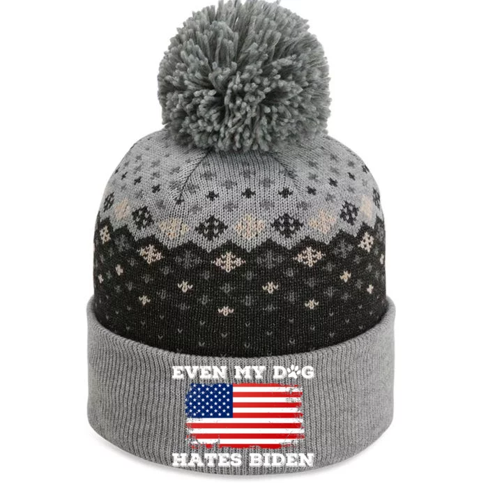 Even My Dog Hates Biden Conservative Anti Liberal Us Flag Gift The Baniff Cuffed Pom Beanie