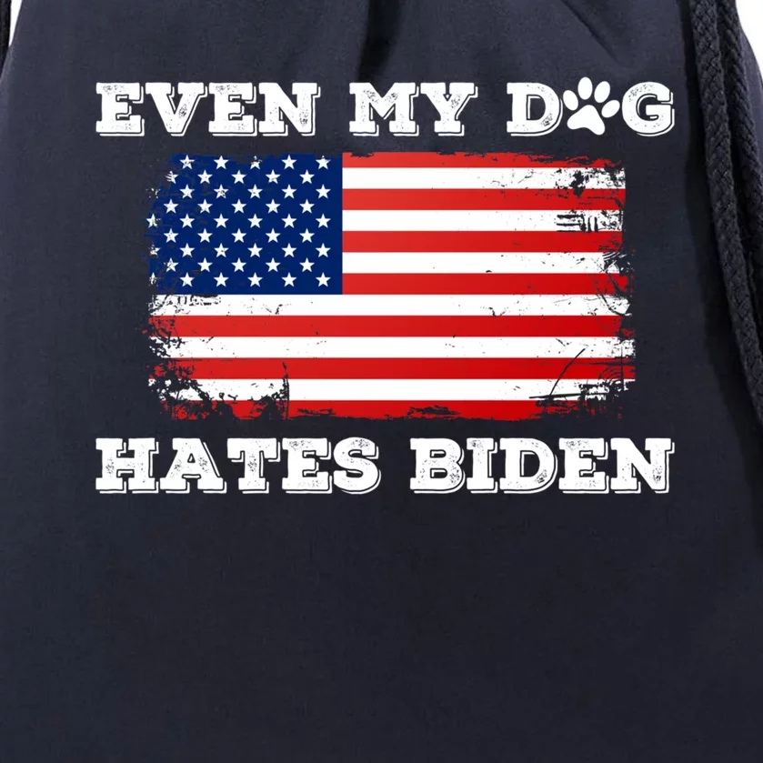 Even My Dog Hates Biden Conservative Anti Liberal Us Flag Gift Drawstring Bag