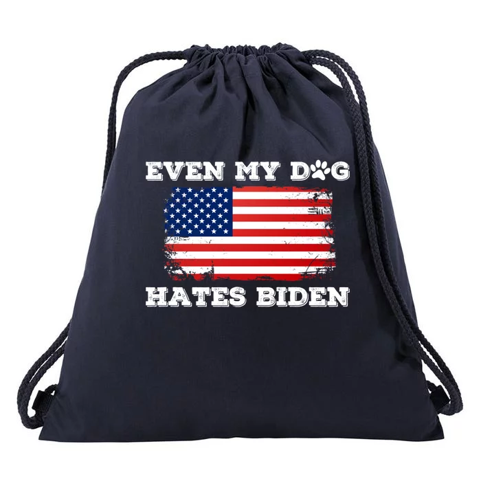 Even My Dog Hates Biden Conservative Anti Liberal Us Flag Gift Drawstring Bag