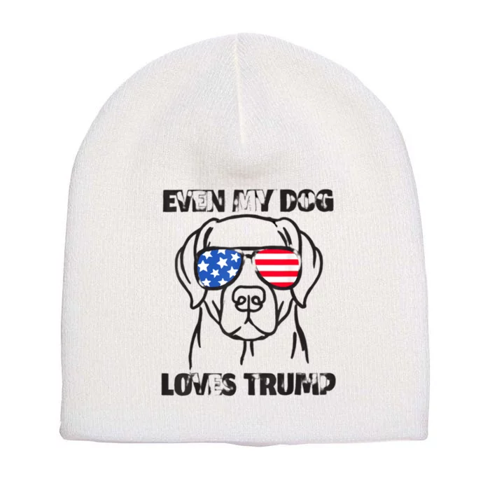 Even My Dog Loves Trump Usa Flag Election Trump Support Short Acrylic Beanie