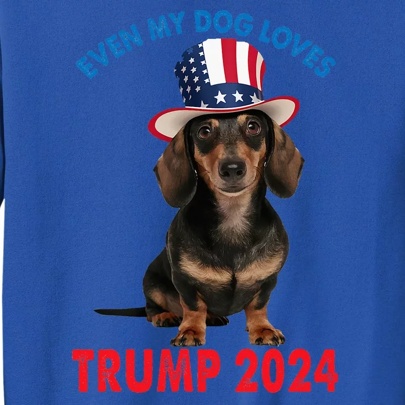 Even My Dog Loves Trump 2024 Dachshund Lovers American Flag Tall Sweatshirt