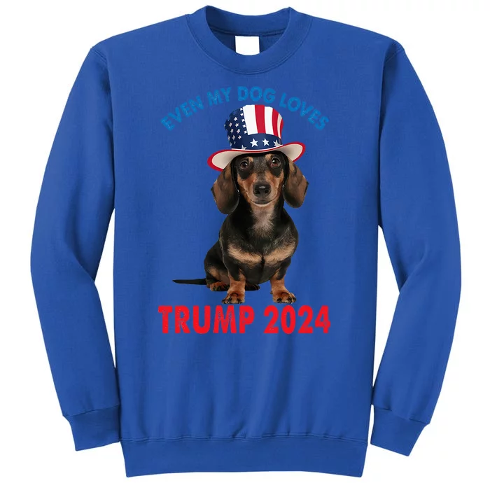 Even My Dog Loves Trump 2024 Dachshund Lovers American Flag Tall Sweatshirt