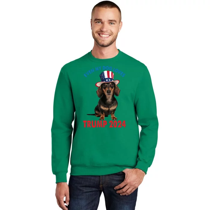 Even My Dog Loves Trump 2024 Dachshund Lovers American Flag Sweatshirt