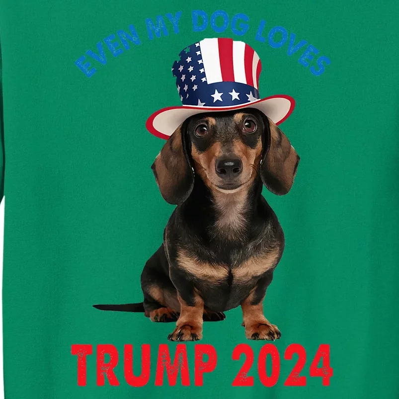 Even My Dog Loves Trump 2024 Dachshund Lovers American Flag Sweatshirt