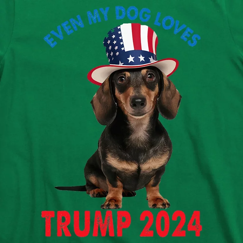 Even My Dog Loves Trump 2024 Dachshund Lovers American Flag T-Shirt