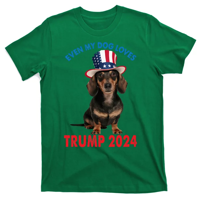 Even My Dog Loves Trump 2024 Dachshund Lovers American Flag T-Shirt