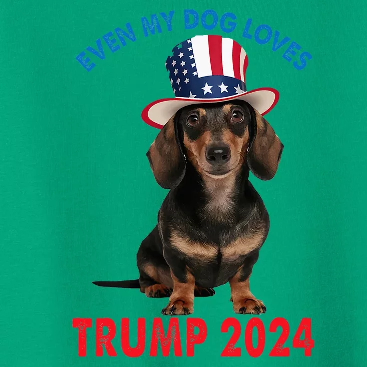 Even My Dog Loves Trump 2024 Dachshund Lovers American Flag Toddler T-Shirt