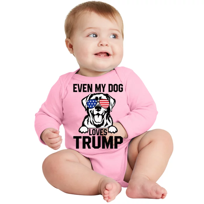 Even My Dog Loves Trump Labrador Dog Sunglasses Usa Flag Baby Long Sleeve Bodysuit