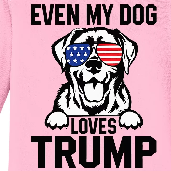 Even My Dog Loves Trump Labrador Dog Sunglasses Usa Flag Baby Long Sleeve Bodysuit