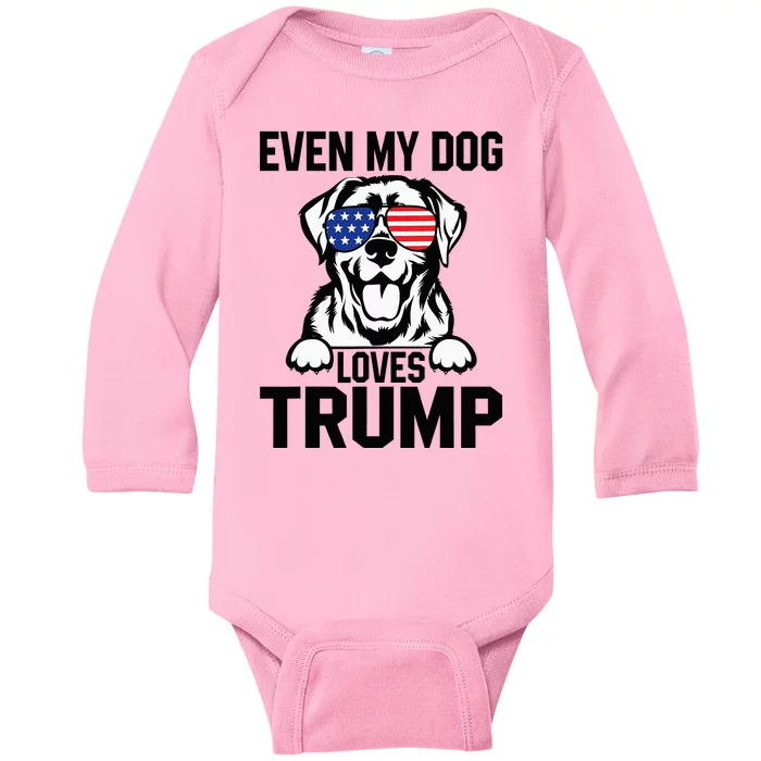 Even My Dog Loves Trump Labrador Dog Sunglasses Usa Flag Baby Long Sleeve Bodysuit