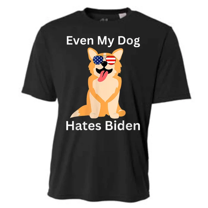 Even My Dog Hates Biden Republican Anti Joe Biden USA Flag Cooling Performance Crew T-Shirt