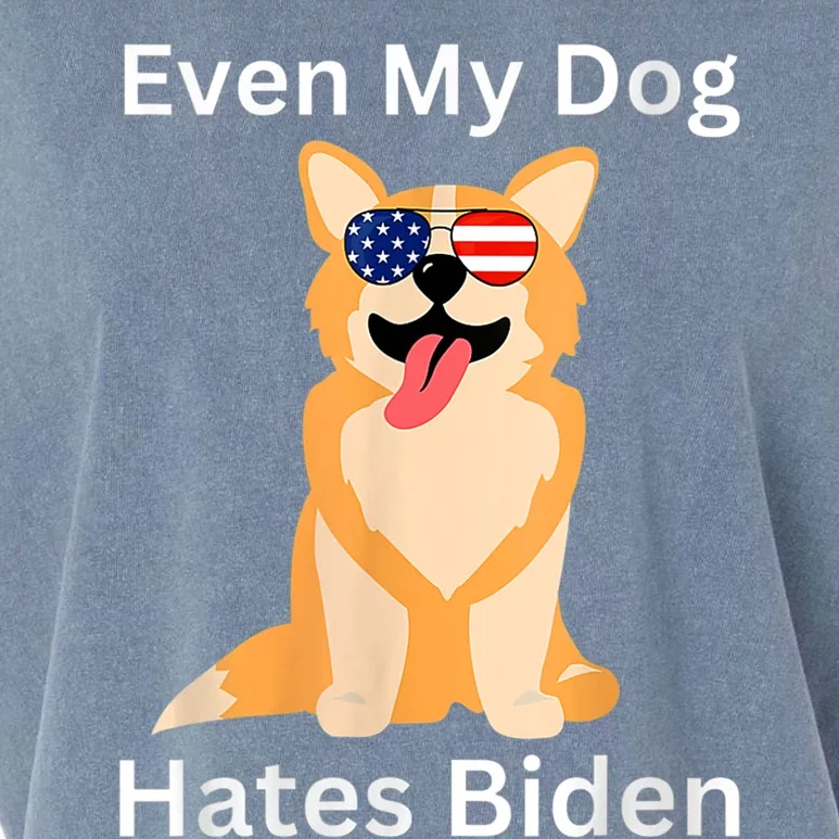 Even My Dog Hates Biden Republican Anti Joe Biden USA Flag Garment-Dyed Women's Muscle Tee