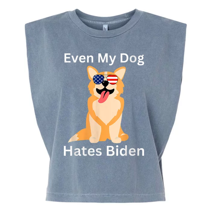 Even My Dog Hates Biden Republican Anti Joe Biden USA Flag Garment-Dyed Women's Muscle Tee