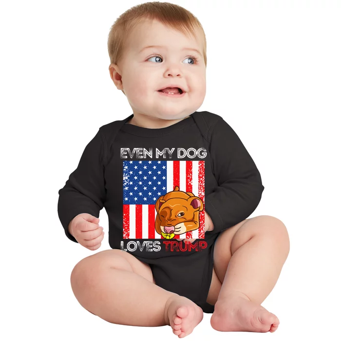 Even My Dog Loves Trump Pro Trump American Flag Retro Baby Long Sleeve Bodysuit