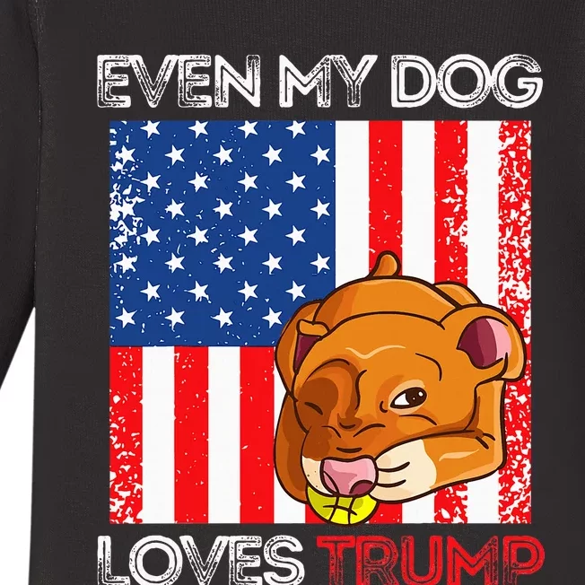 Even My Dog Loves Trump Pro Trump American Flag Retro Baby Long Sleeve Bodysuit