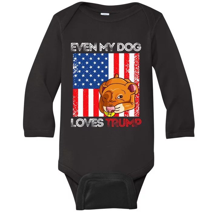 Even My Dog Loves Trump Pro Trump American Flag Retro Baby Long Sleeve Bodysuit